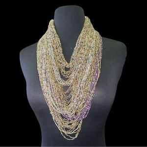 Boho Multistrand Seed Bead Statement Necklace – Layered Bib Style – New